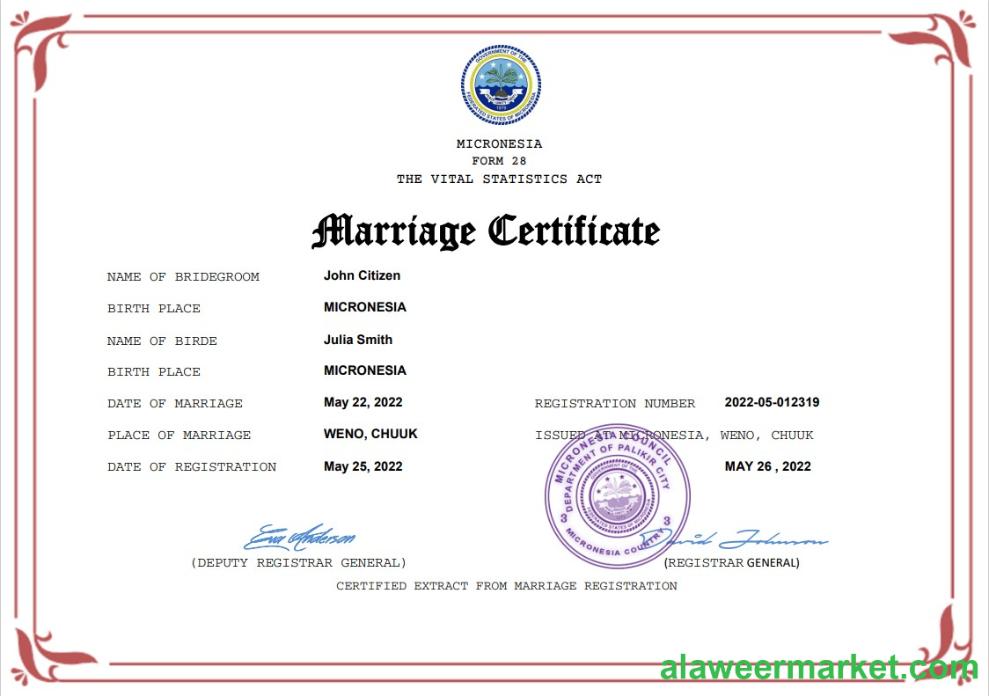 Micronesia marriage certificate Word and PDF template